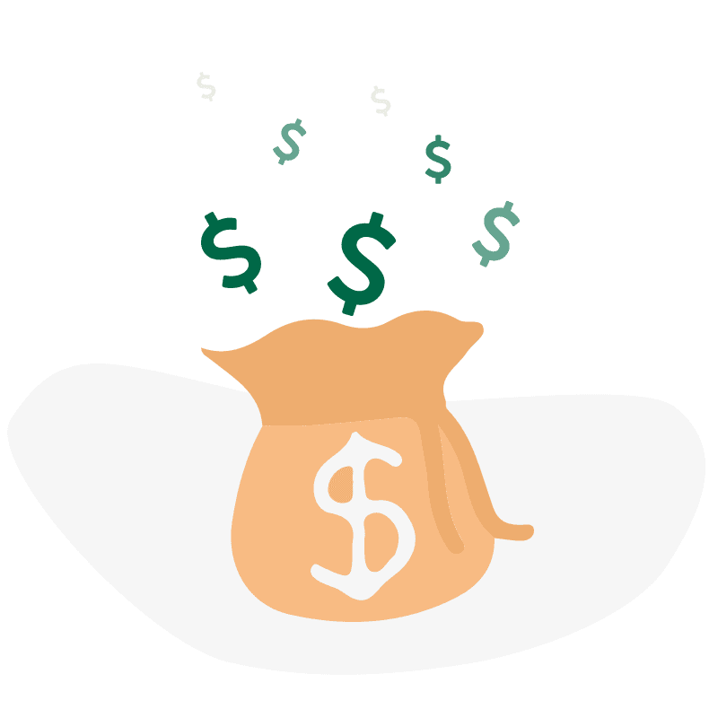 Illustration of money bag with dollar signs coming out