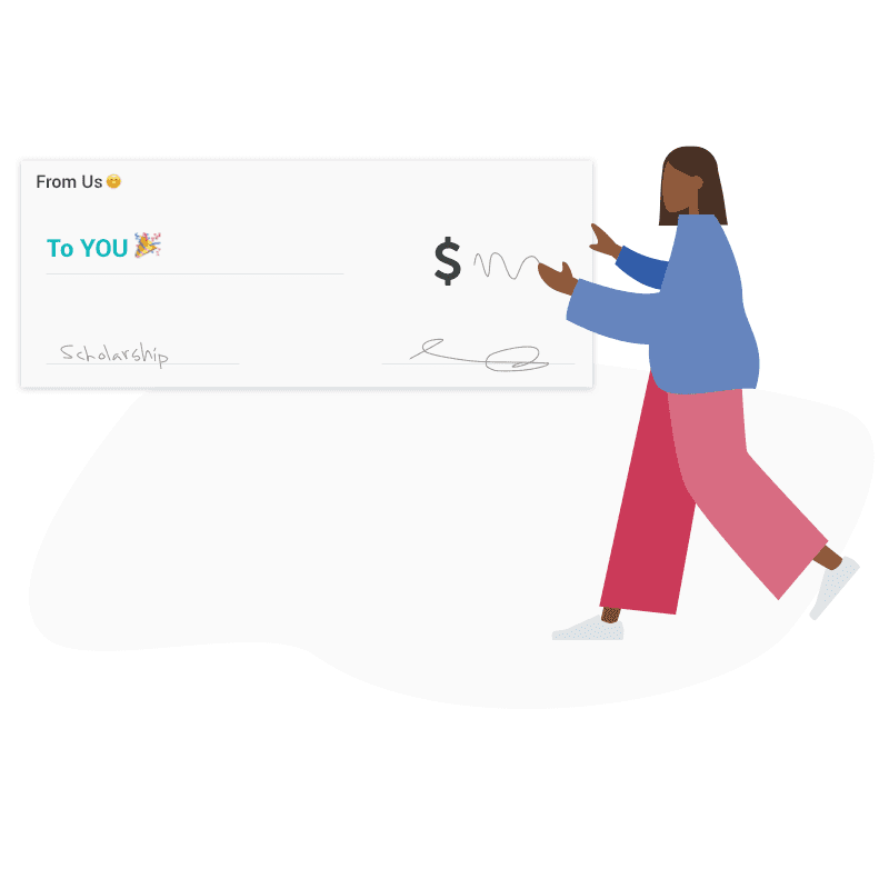 Illustration of woman holding up a large check