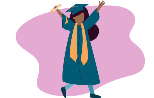 Illustration of a woman in a cap and gown with a diploma