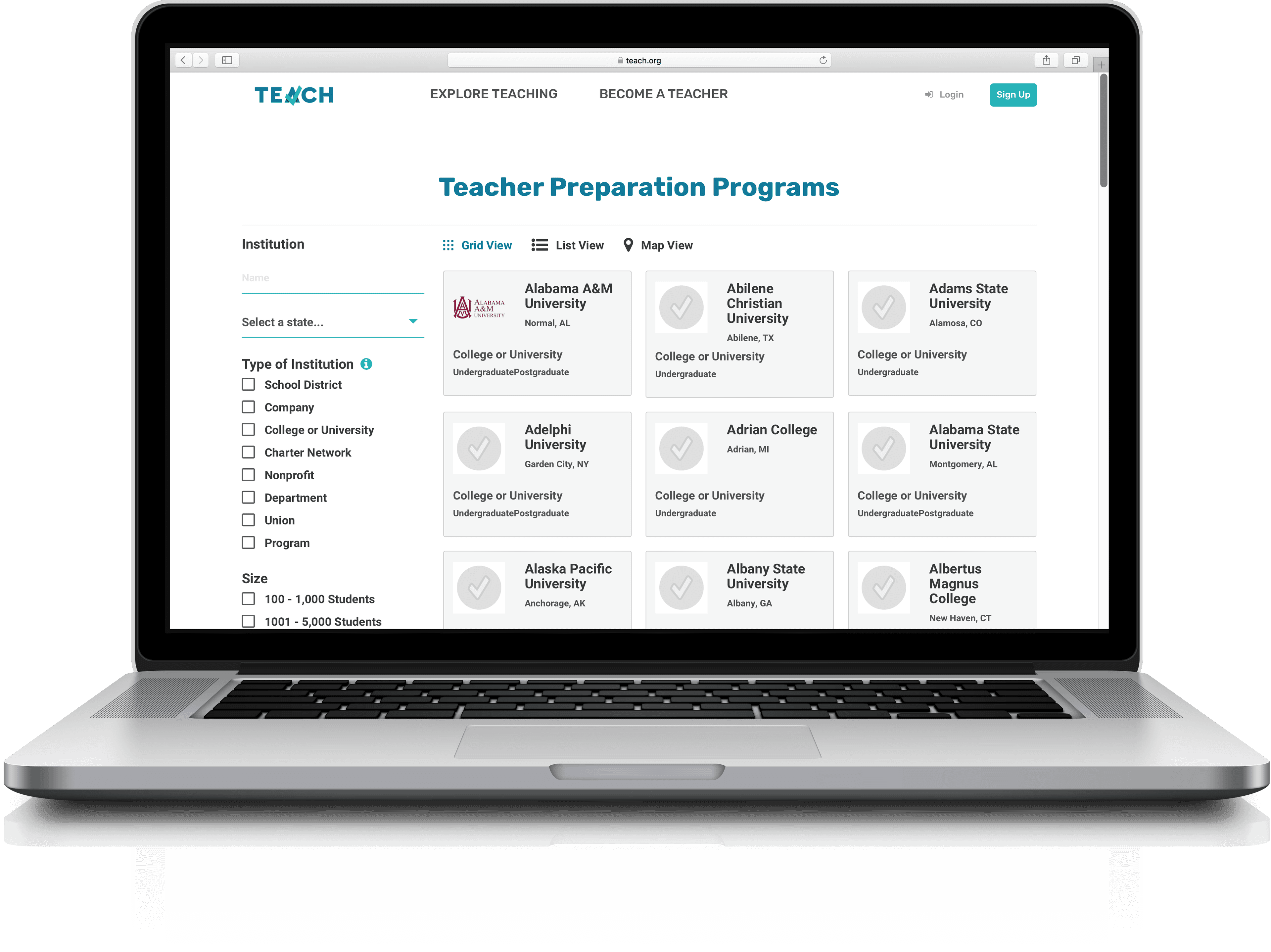 Laptop showing teacher prep programs