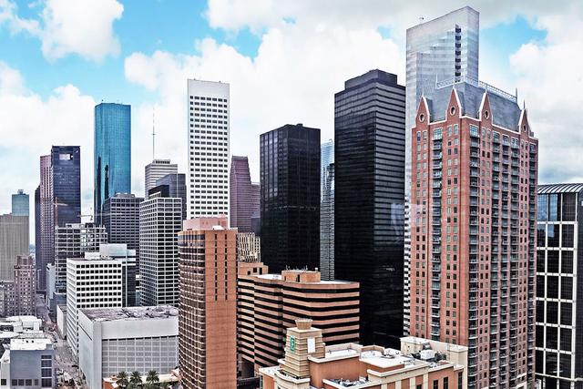 A photo of the Houston, TX downtown skyline