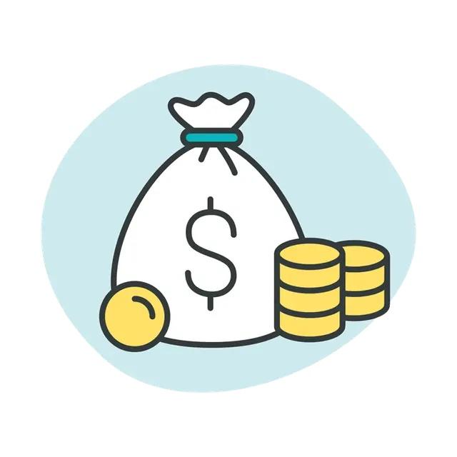 Illustration of a bag of money and coins
