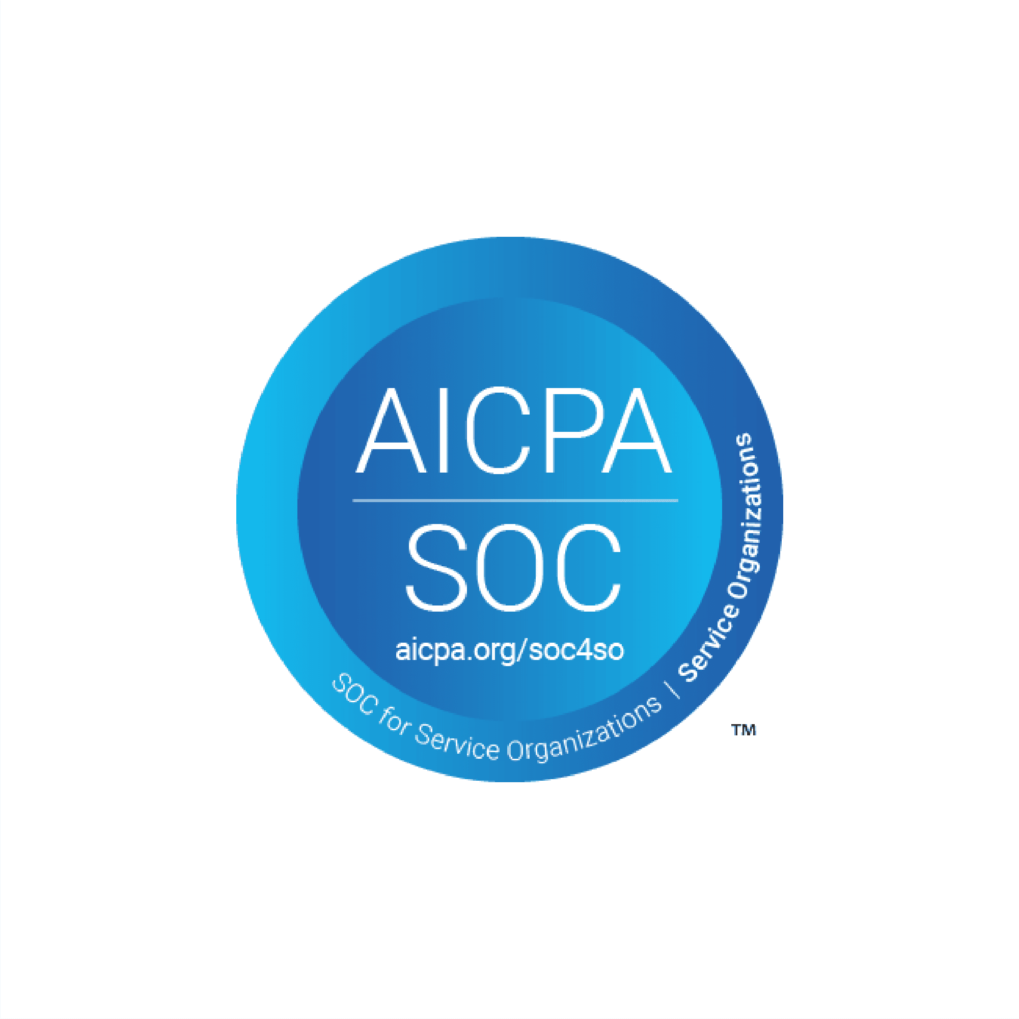 Systems and Organizations Controls 2 Badge. Text reads: AICPA/SOC aicpa.org/soc4so. SOC for Service Organizations.